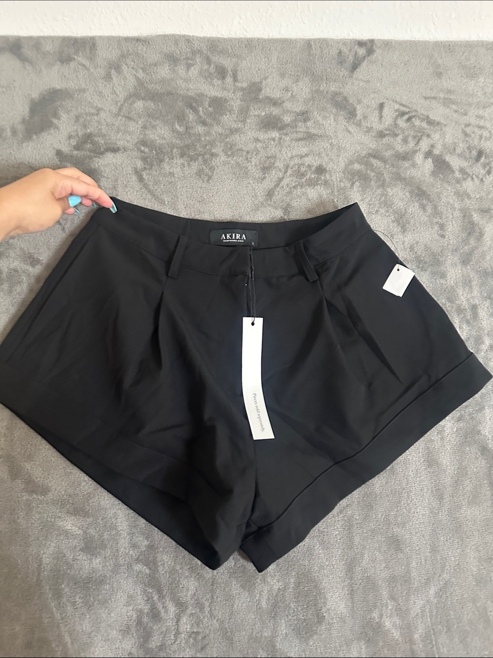 AKIRA Black High-Waist Pleated Cuffed Shorts